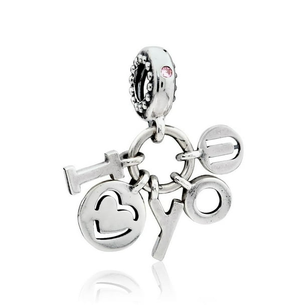 BAMOER 925 Sterling Silver Letter Love You Heart Dangle Charm Pendant for Women Charm Bracelet Necklace Making 